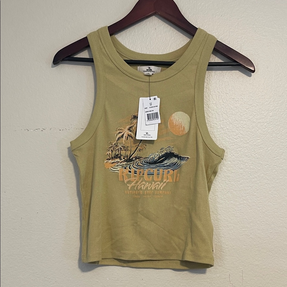 Rip Curl Olive Graphic Ribbed Tank Top